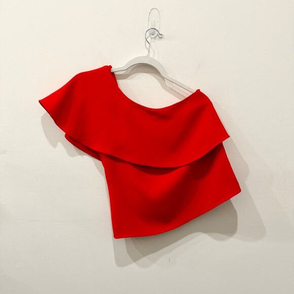 Sachin & Babi Noir One-Shoulder Ruffle Trim Crop Blouse Top Red Women's Size S - Picture 1 of 4